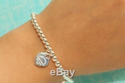 Mini Heart Tag Bead Ball Bracelet Tiffany Enamel 925 Solid Sterling Silver 16cm