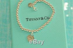 Mini Heart Tag Bead Ball Bracelet Tiffany Enamel 925 Solid Sterling Silver 16cm