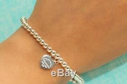 Mini Heart Tag Bead Ball Bracelet Tiffany Enamel 925 Solid Sterling Silver 17cm