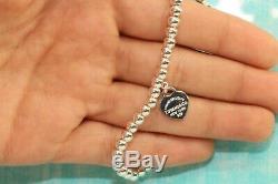 Mini Heart Tag Bead Ball Bracelet Tiffany Enamel 925 Solid Sterling Silver 18cm
