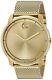 Movado Bold Gold Tone Stainless Steel Mesh 44mm Quartz Unisex Watch 3600373