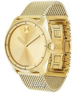 Movado Bold Mens Gold Dial Mesh Bracelet Swiss Quartz Watch 3600373