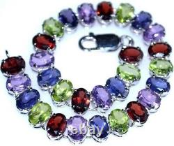 Multi Colour Gemstone Tennis Bracelet 925 Sterling Silver Jewellery 4 Birthstone