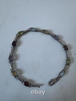 Multi Gemstone Topaz, Garnet, Amethyst 925 Sterling Silver Bracelet, size 7,25