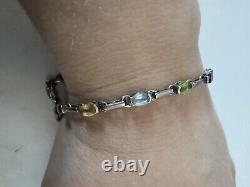 Multi Gemstone Topaz, Garnet, Amethyst 925 Sterling Silver Bracelet, size 7,25