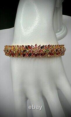 Multi-Tourmaline Bangle Bracelet in Yellow Gold Over Sterling Silver 6.50 In NEW
