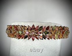 Multi-Tourmaline Bangle Bracelet in Yellow Gold Over Sterling Silver 6.50 In NEW