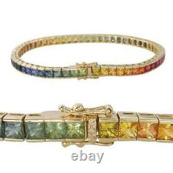Multi-color Rainbow Sapphires Luxury Tennis Bracelet in 925 Silver 7.5