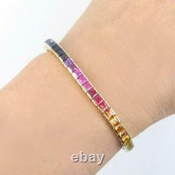 Multi-color Rainbow Sapphires Luxury Tennis Bracelet in 925 Silver 7.5