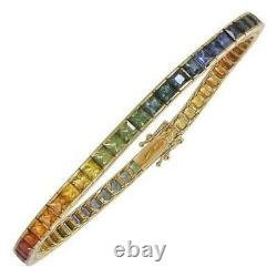 Multi-color Rainbow Sapphires Luxury Tennis Bracelet in 925 Silver 7.5