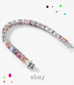 Multicolour Moissanite Tennis Chain Bracelet 925 Sterling Silver Passes Tester