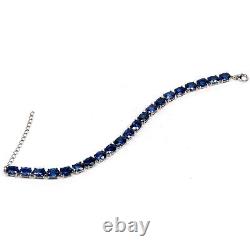 NATURAL 6 X 8 mm. OVAL BLUE SAPPHIRE BARCELET 9 925 STERLING SILVER