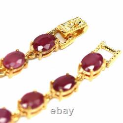 NATURAL 6 X 8 mm. OVAL RED RUBY BRACELET 7 925 STERLING SILVER