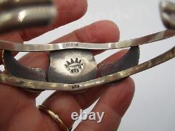 NAVAJO STERLING SILVER CUFF BRACELET w STONE & LEAF NATIVE AMERICAN w HALLMARK