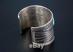 NAVAJO STERLING SILVER & TURQUOISE CUFF BRACELET by AMBROSE ROANHORSE
