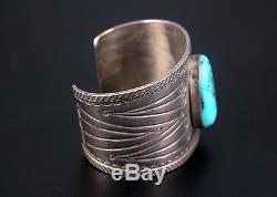 NAVAJO STERLING SILVER & TURQUOISE CUFF BRACELET by AMBROSE ROANHORSE