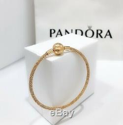 NEW Authentic PANDORA SHINE 18K Gold Mesh Logo Charm Bangle Bracelet 566543