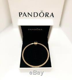 NEW Authentic PANDORA SHINE 18K Gold Mesh Logo Charm Bangle Bracelet 566543