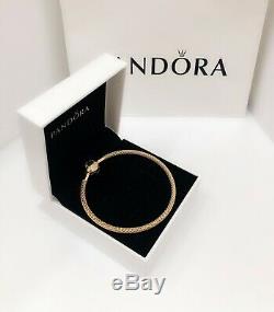 NEW Authentic PANDORA SHINE 18K Gold Mesh Logo Charm Bangle Bracelet 566543