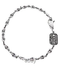 NEW KING BABY STUDIO U. S. A 925 Silver Small Skulls Chain Bracelet K42-7501