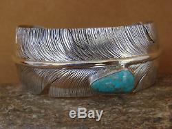 Native American Jewelry Sterling Silver Feather & Turquoise Bracelet Ben Begay