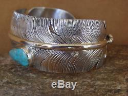 Native American Jewelry Sterling Silver Feather & Turquoise Bracelet Ben Begay