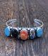 Native American Navajo Handmade Sterling Silver Multi Stone Color Cuff Bracelet