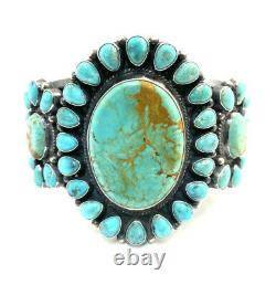 Native American Sterling Silver Navajo Handmade Kingman Turquoise Cuff Bracelet