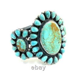 Native American Sterling Silver Navajo Handmade Kingman Turquoise Cuff Bracelet