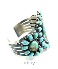 Native American Sterling Silver Navajo Handmade Kingman Turquoise Cuff Bracelet