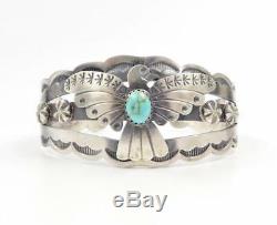 Native American Thunderbird Old Style Sterling Silver Turquoise Cuff Bracelet