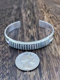 Native American Zuni Handmade Sterling Silver White Opal Stacker Cuff Bracelet