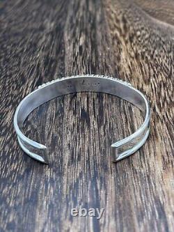 Native American Zuni Handmade Sterling Silver White Opal Stacker Cuff Bracelet