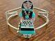 Native American Zuni Joyce Waseta Signed 2 Olla Maiden Sterling Silver Bracelet