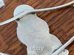 Native American Zuni Joyce Waseta Signed 2 Olla Maiden Sterling Silver Bracelet