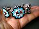 Native American Zuni Multi-stone Inlay Sterling Silver Sunface Cuff Bracelet