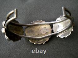 Native American Zuni Multi-Stone Inlay Sterling Silver Sunface Cuff Bracelet