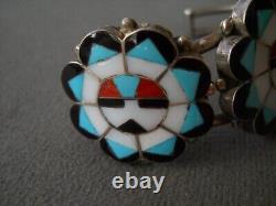 Native American Zuni Multi-Stone Inlay Sterling Silver Sunface Cuff Bracelet