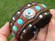 Native Indian Navajo Turquoise Sterling Silver Cuff Bracelet Ketoh Bison Leather