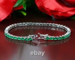 Natural 4X3MM Oval Emerald Gemstone 925 Sterling Silver Tennis Bracelet Mother's