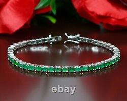 Natural 4X3MM Oval Emerald Gemstone 925 Sterling Silver Tennis Bracelet Mother's
