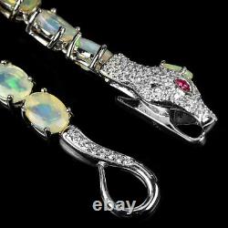 Natural Aaa Rainbow Opal & Cz Sterling 925 Silver Snake Bracelet Size 7