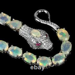 Natural Aaa Rainbow Opal & Cz Sterling 925 Silver Snake Bracelet Size 7