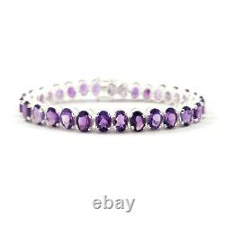 Natural Amethyst 7x5MM Oval Faceted Gemstone 925 Sterling Silver Tennis Bracelet