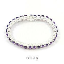 Natural Amethyst 7x5MM Oval Faceted Gemstone 925 Sterling Silver Tennis Bracelet