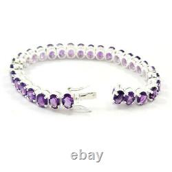 Natural Amethyst 7x5MM Oval Faceted Gemstone 925 Sterling Silver Tennis Bracelet