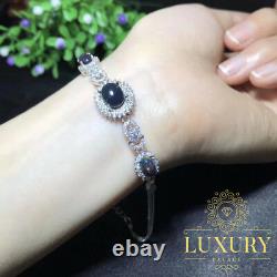 Natural Australian Black Opal Nebula Stones 925 Sterling Silver Women Bracelets