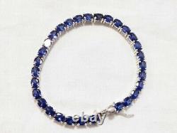 Natural Blue Sapphire Gemstone 925 Sterling Silver Tennis Bracelet For Women