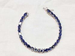 Natural Blue Sapphire Gemstone 925 Sterling Silver Tennis Bracelet For Women