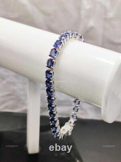 Natural Blue Sapphire Gemstone 925 Sterling Silver Tennis Bracelet For Women